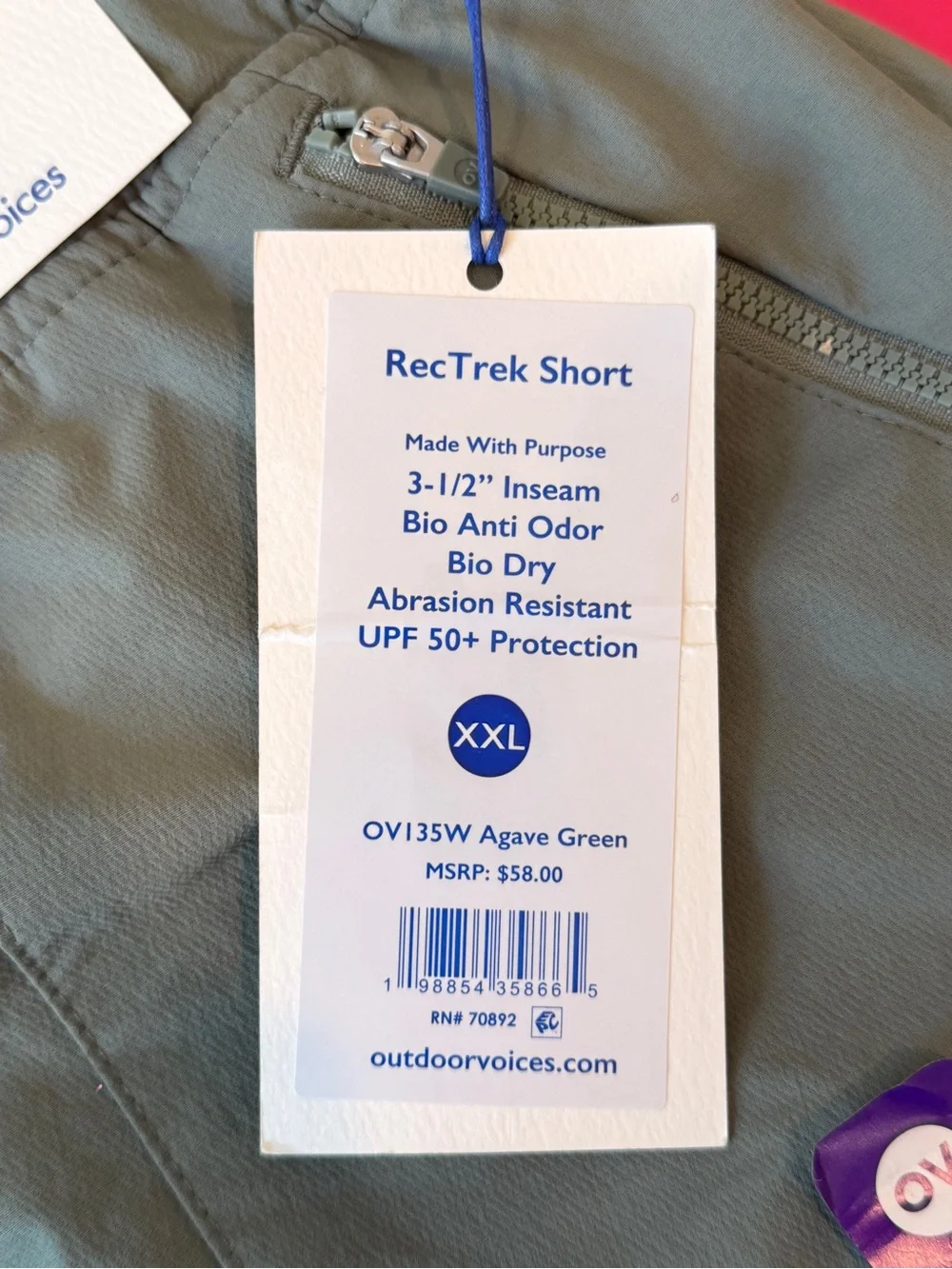 Outdoor Voices RecTrek Shorts Size XXL Green NWT 3.5” inseam Activewear Bio Dry